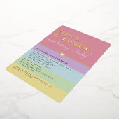 虹とモダン金ゴールドカップルの赤ちゃんシャワー 箔招待状 (回転した状態)