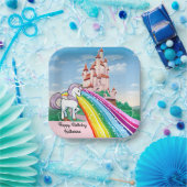 虹とユニコーン女の子の誕生日パーティー ペーパープレート (パーティー)