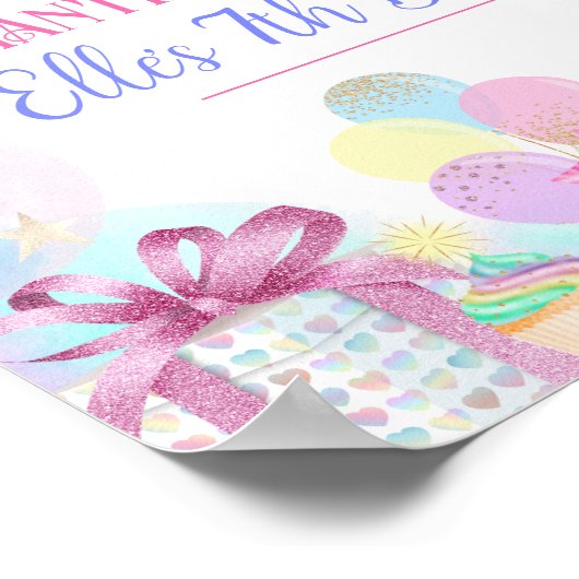 虹とユニコーン誕生日パーティーウェルカムサイン ポスター (角)