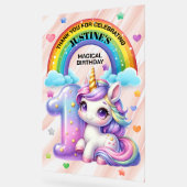 虹とユニコーン1歳の誕生日パーティー アクリルサイン (傾斜)
