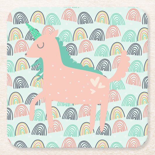 虹とユニコーン スクエアペーパーコースター (正面)