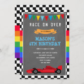 虹とレーシングカーバースデー招待状 招待状 (正面/裏面)