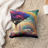 虹と人生の木，花，橋 クッション (ブランケット)