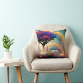 虹と人生の木，花，橋 クッション (椅子)