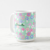 虹と可愛いキノコと花 コーヒーマグカップ (正面左)