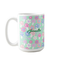 虹と可愛いキノコと花