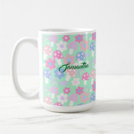 虹と可愛いキノコと花 コーヒーマグカップ