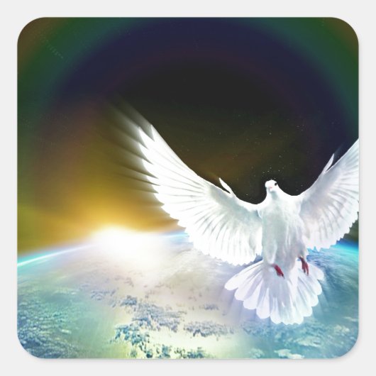 虹と地球の平和の聖霊の鳩 スクエアシール (正面)