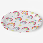 虹と太陽の誕生日ピンクと紫のパーティー ペーパープレート (アングル)