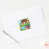 虹と幸せな子供たちとキッズツリーハウス スクエアシール