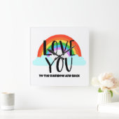 虹と後ろにあなたを愛する スクエア壁時計 (ホーム)