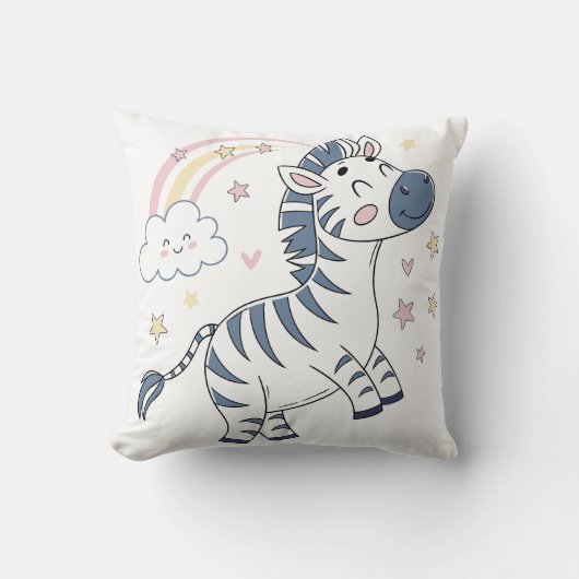 虹と星が輝く愛らしいマンガ・ゼブラ | クッション (正面)