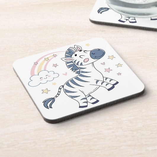 虹と星が輝く愛らしいマンガ・ゼブラ | コースター (左側)