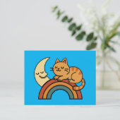 虹と月とで眠るかわいい猫  ポストカード (スタンド正面)