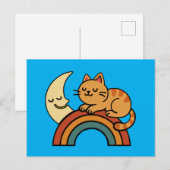 虹と月とで眠るかわいい猫  ポストカード (正面/裏面)
