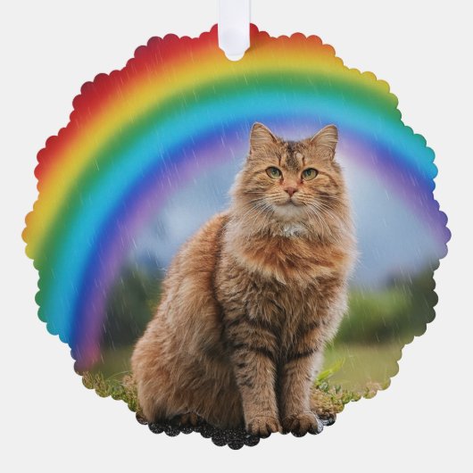 虹と猫のカスタムデザイン オーナメントカード (正面)