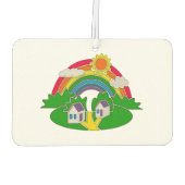 虹と田舎の家を持つ漫画の農村風景 カーエアーフレッシュナー (裏面)