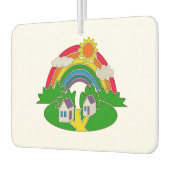 虹と田舎の家を持つ漫画の農村風景 カーエアーフレッシュナー (左)