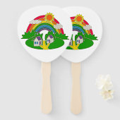 虹と田舎の家を持つ漫画の農村風景 ハンドファン (正面&裏面)