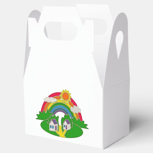 虹と田舎の家を持つ漫画の農村風景 フェイバーボックス (オープン)