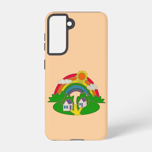 虹と田舎の家を持つ漫画の農村風景 SAMSUNG GALAXYケース (裏面)