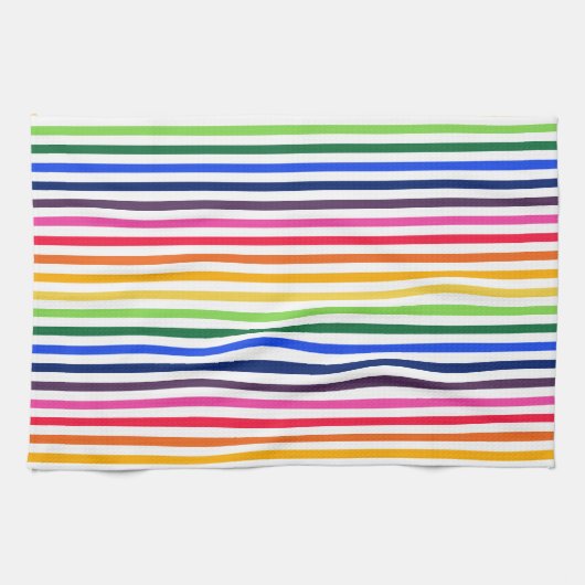 虹と白ストライプ色 キッチンタオル (横)
