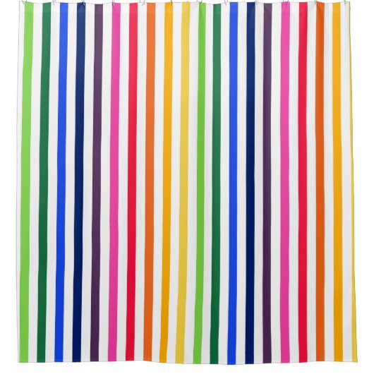 虹と白ストライプ色 シャワーカーテン (正面)