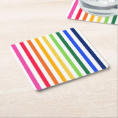 虹と白ストライプ色 スクエアペーパーコースター (アングル)