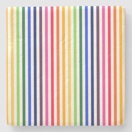 虹と白ストライプ色 ストーンコースター (正面)