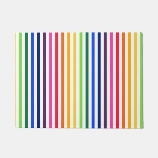 虹と白ストライプ色 ドアマット (正面)