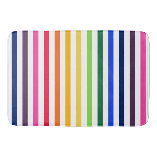 虹と白ストライプ色 バスマット (正面)