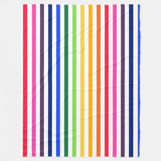 虹と白ストライプ色 フリースブランケット (正面)
