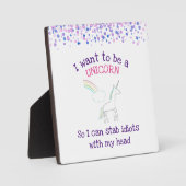 虹と紙吹雪で輝くユニコーンおもしろい フォトプラーク (正面)