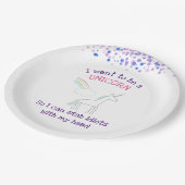 虹と紙吹雪で輝くユニコーンおもしろい ペーパープレート (アングル)