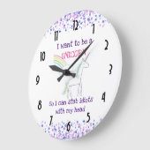 虹と紙吹雪で輝くユニコーンおもしろい ラージ壁時計 (傾斜)