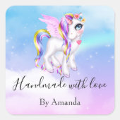 虹と美しい一角獣の手作り スクエアシール (正面)