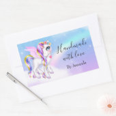 虹と美しい一角獣の手作り 長方形シール (封筒)