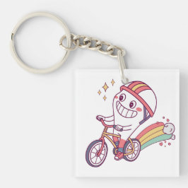 虹と自転車の陽気な漫画のキャラクター キーホルダー