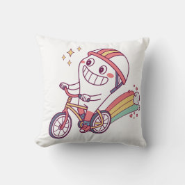 虹と自転車の陽気な漫画のキャラクター クッション