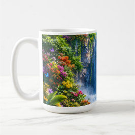 虹と色とりどりの花の魔法の滝 コーヒーマグカップ
