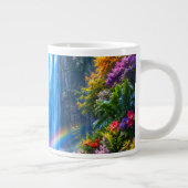 虹と色とりどりの花の魔法の滝 ジャンボコーヒーマグカップ (右)