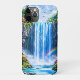 虹と色とりどりの花の魔法の滝 iPhone 11 PROケース
