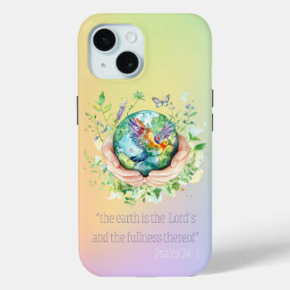 虹と花と地球と鳩のインスピレーション信仰グッズ iPhone 15ケース