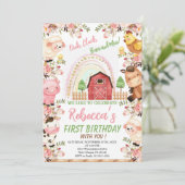 虹と農場の女の子の誕生日、農場の動物たち 招待状 (スタンド正面)