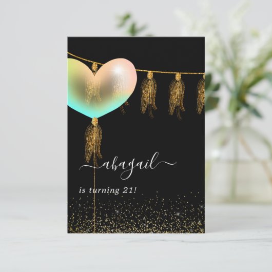 虹と金ゴールドと黒の誕生日パーティインビタティ 招待状 (スタンド正面)