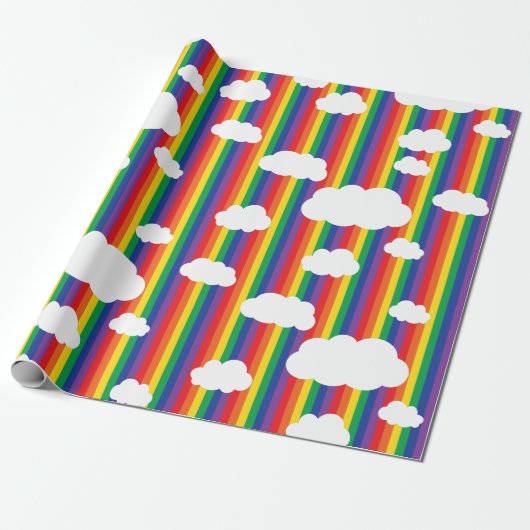 虹と雲かわいい第1の誕生日パーティー ラッピングペーパー (アンロールド)