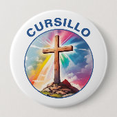 虹と雲のあるクルスィージョの木の十字架 缶バッジ (正面)