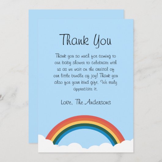 虹と雲の赤ちゃんシャワーサンキューカード サンキューカード (正面/裏面)