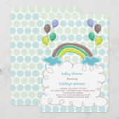 虹と青の風船 赤ちゃん男の子シャワー招待状 招待状 (正面/裏面)