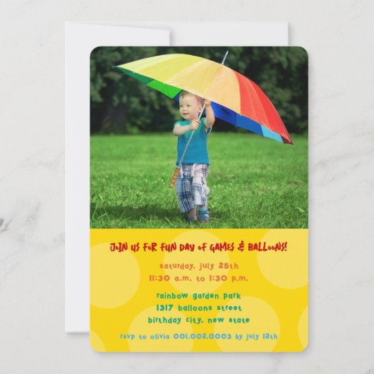 虹と風船フォトキッドの誕生日パーティー 招待状 (裏面)